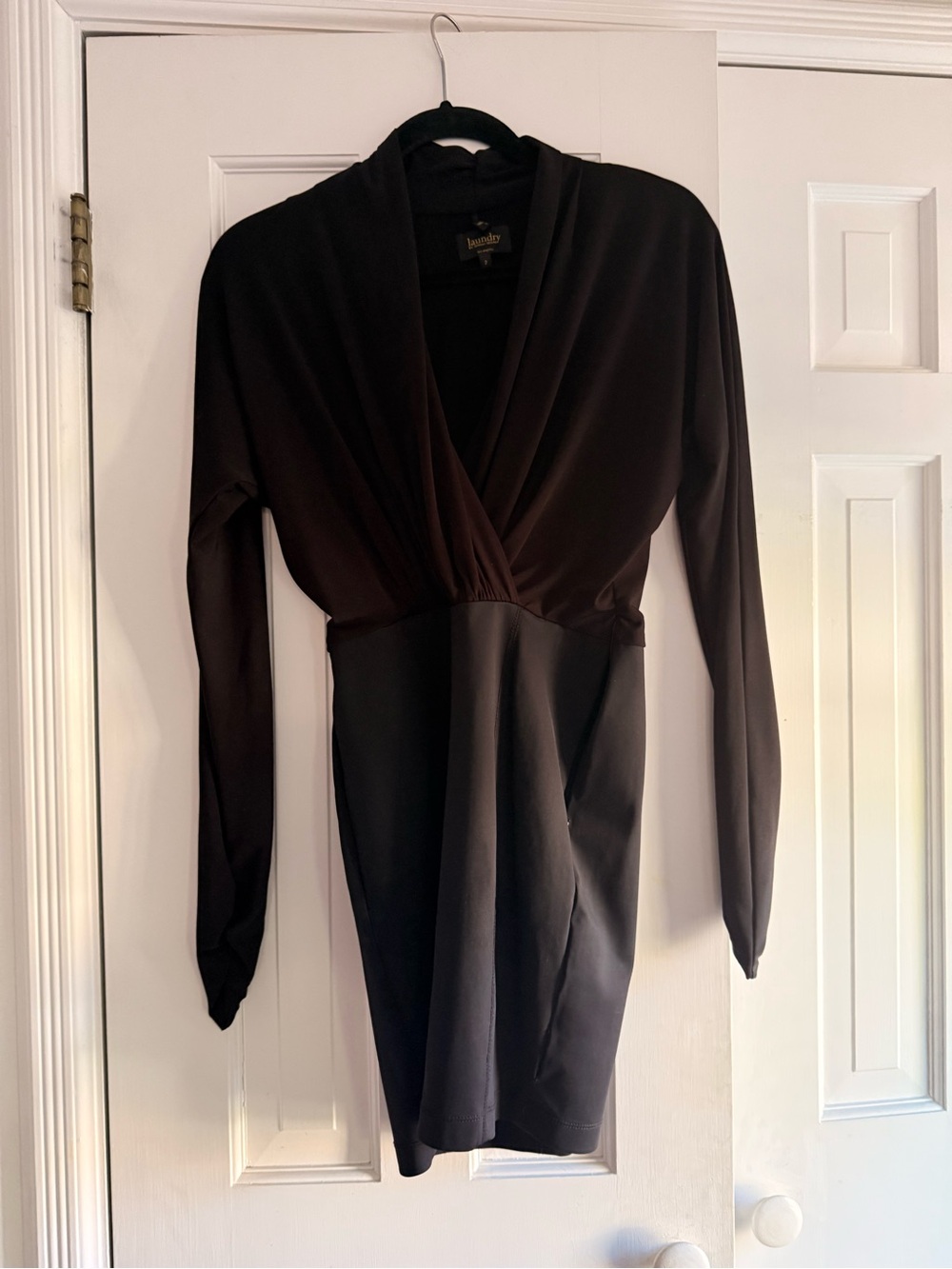 Laundry By Shelli Segal Black Long-Sleeve Wrap-Front Dress